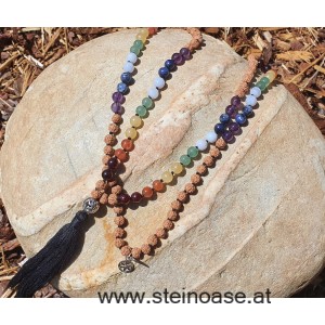 MALA Edelstein Gebetskette 'Chakra' mit Silber-OM